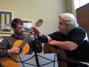 Scott Kritzer teaching private classical guitar lesson with student, Brent VanFossen